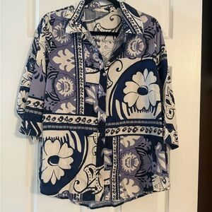 Christian Siriano Navy and White Patterned Shirt